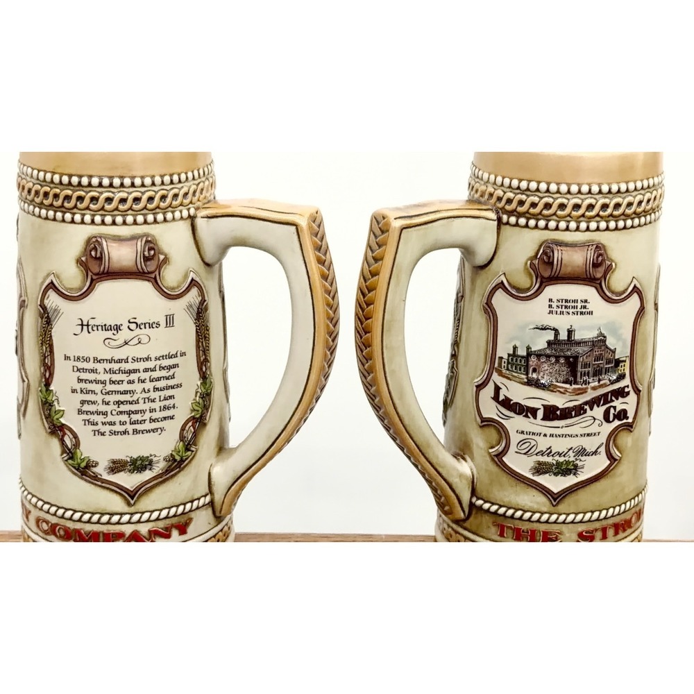 Vintage Stroh Brewery Beer Steins Set of 2 Heritage Series III #80370 #46893 - Picture 4 of 13